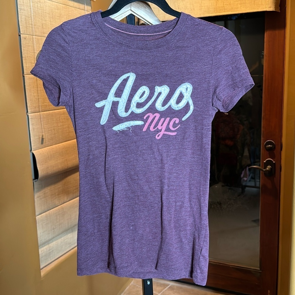 Aeropostale Aero NYC Purple Cap Sleeve Tee Size Small